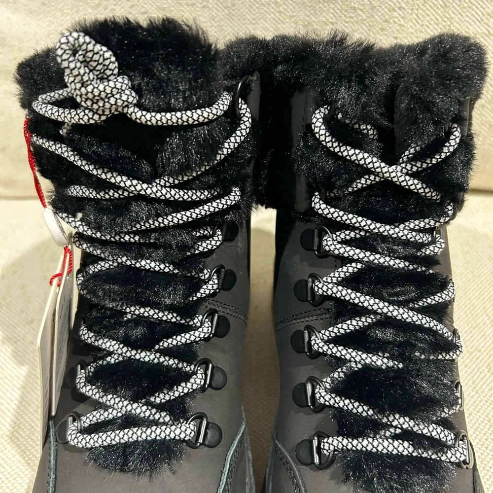 Pajar Chalet Black Faux Fur Waterproof Winter Snow Boots Women's Size 7 NWT